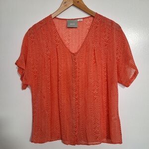 Anthropologie Maeve Silk Blouse S  Pleated Dolman Cropped Short Sleeve Top Small